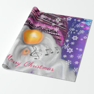 Happy Gnome in Lila Hut Singt ein Weihnachtslied   Geschenkpapier