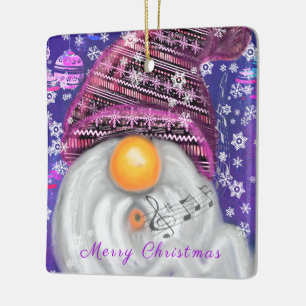 Happy Gnome in Lila Hut Singt ein Weihnachtslied Keramikornament