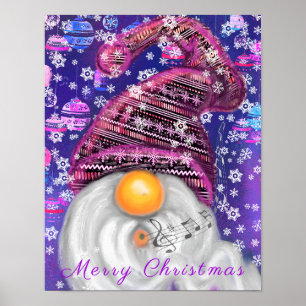 Happy Gnome in Lila Hut Singt ein Weihnachtslied Poster
