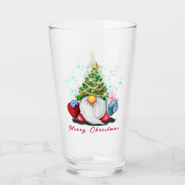 Happy Gnome mit Geschenk Weihnachtsglas Glas (Vorderseite)