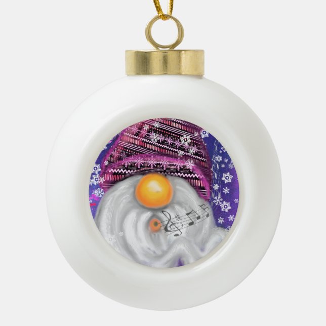 Happy Gnome Weihnachtsdekoration Keramik Kugel-Ornament (Vorderseite)