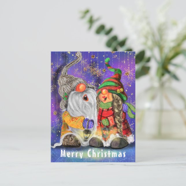 Happy Gnome Weihnachtskarte Postkarte (Stehend Vorderseite)