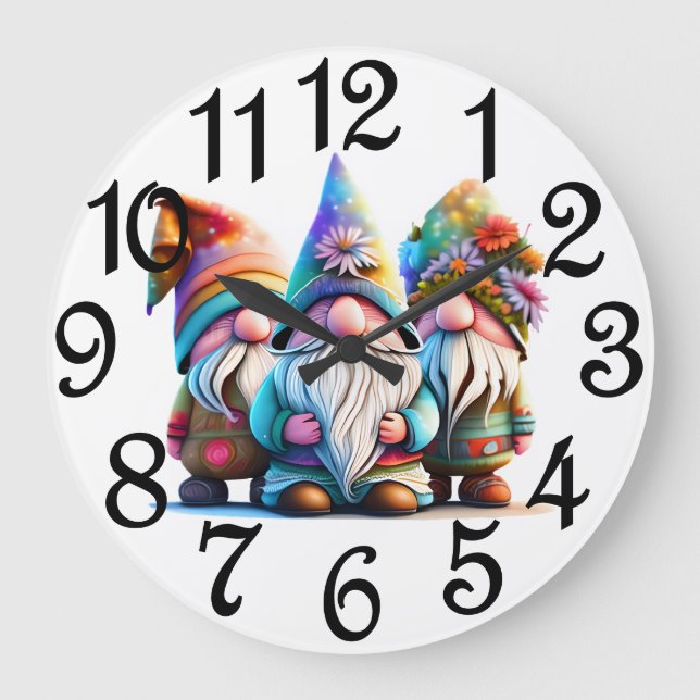 Happy Gnomes Große Wanduhr (Vorderseite)