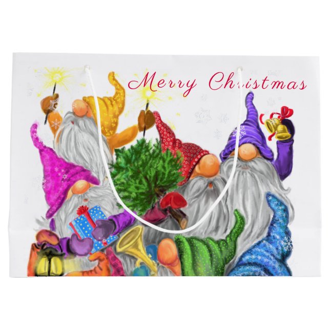 Happy Gnomes Weihnachtsgeschenktasche Große Geschenktüte (Rückseite)