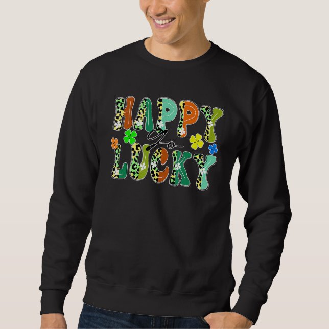 Happy Go Glück Leopard Design St Patrick's Day Clo Sweatshirt (Vorderseite)