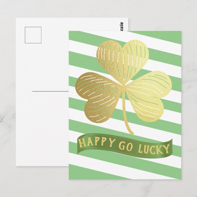 Happy Go Lucky Gold Kleeblatt St Patrick's Day Postkarte (Vorne/Hinten)