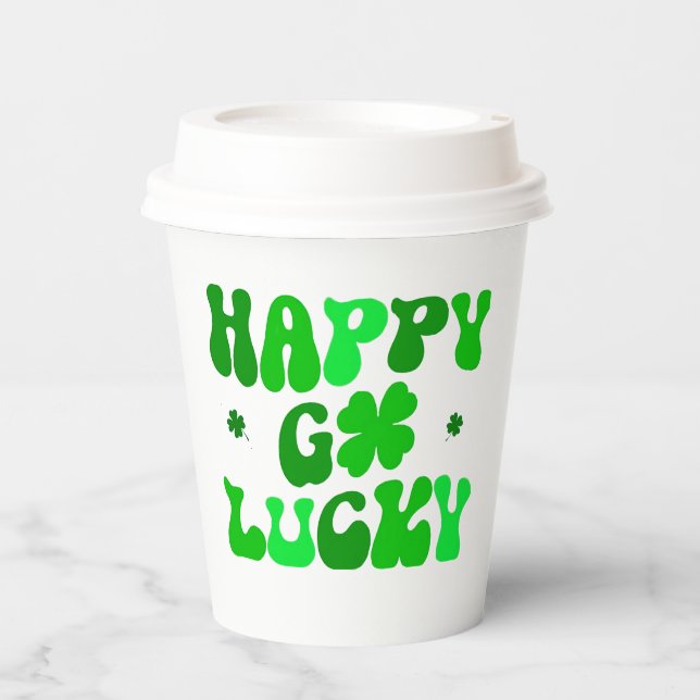 HAPPY GO LUCKY Kleeblatt Papier Becher mit Deckel (Vorderseite)