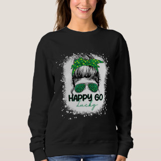Happy Go Lucky Messy Bun Shamrock St Patrick's Day Sweatshirt