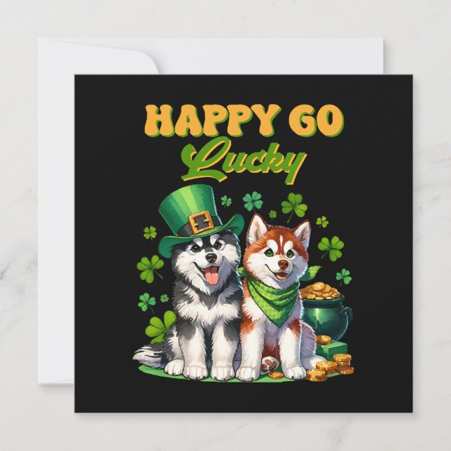 Happy Go Lucky Niedlich Husky St Patricks Day Einladung (Vorderseite)