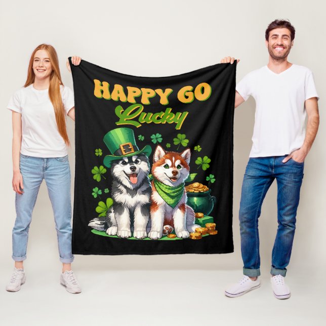Happy Go Lucky Niedlich Husky St Patricks Day Fleecedecke (Beispiel)