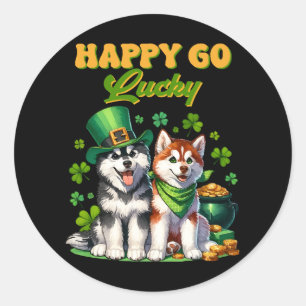 Happy Go Lucky Niedlich Husky St Patricks Day Runder Aufkleber