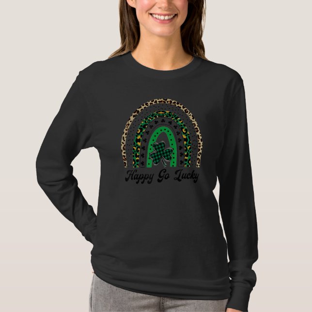 Happy Go Lucky Rainbow Leopard Lucky Saint Patrick T-Shirt (Vorderseite)