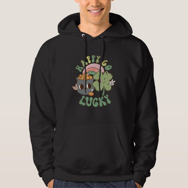 Happy Go Lucky Retro Groovy St Patrick s Day Women Hoodie (Vorderseite)