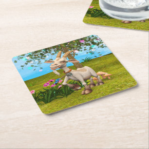 Happy Goat Rechteckiger Pappuntersetzer