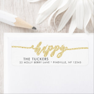 HAPPY Gold Glitzer Script Rücksendeadresse