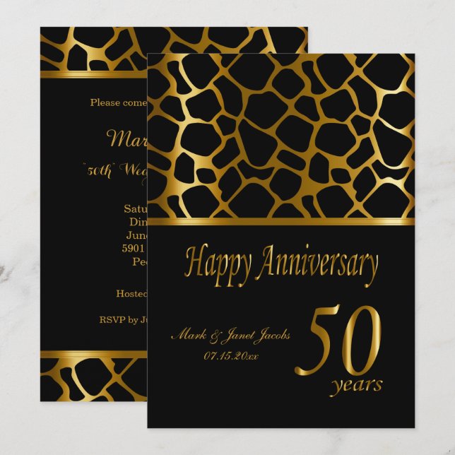 Happy Golden 50. Jahrestag | Giraffenmuster Einladung (Vorne/Hinten)
