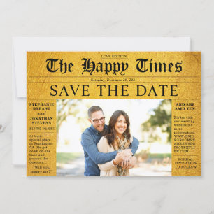 Happy Golden News Save the Date Foto Hochzeit Einladung