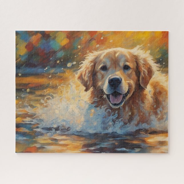 Happy Golden Retriever im Wasser (Horizontal)
