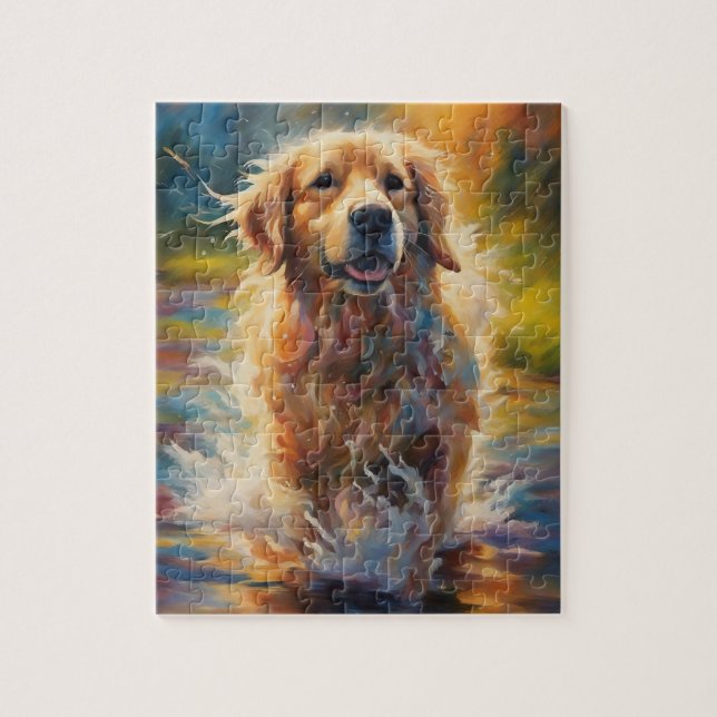 Happy Golden Retriever im Wasser (Vertikal)