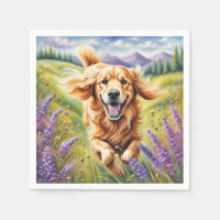 Happy Golden Retriever in Lavender Field