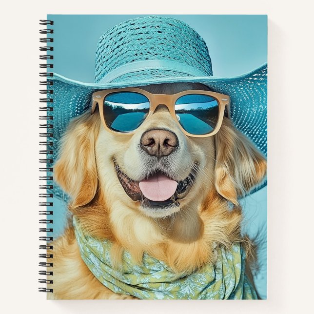 Happy Golden Retriever in Sunglasses and Hat  Notizbuch (Vorderseite)