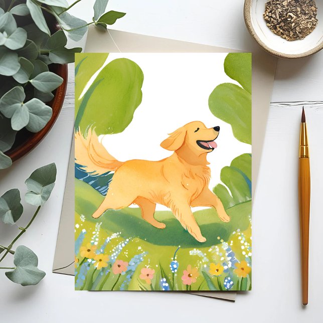 Happy Golden Retriever | Light Watercolor Painting Postkarte (Von Creator hochgeladen)