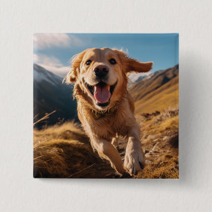 Happy Golden Retriever Running Button
