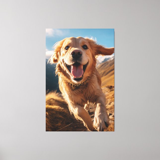 Happy Golden Retriever Running Leinwanddruck (Vorderseite)