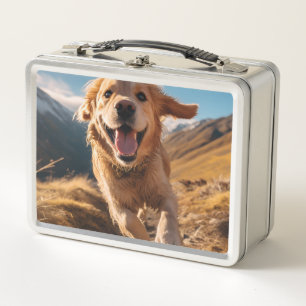 Happy Golden Retriever Running Metall Brotdose