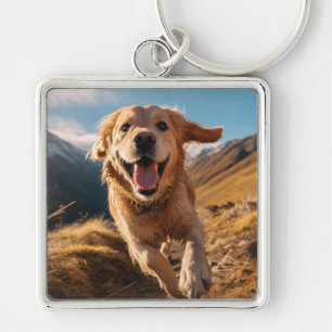 Happy Golden Retriever Running Schlüsselanhänger