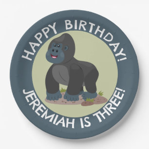 Happy Gorilla personalisierter Cartoon Geburtstag Pappteller