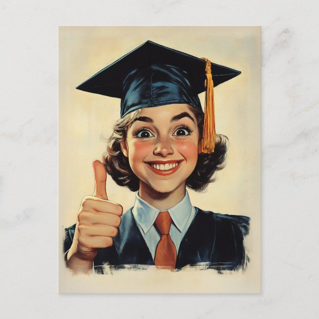 Happy Graduate, der ein Thumbs Up gibt Postkarte (Vorderseite)