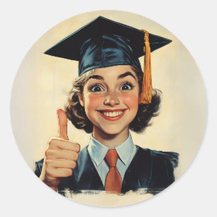 Happy Graduate, der ein Thumbs Up gibt Runder Aufkleber