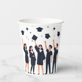 Happy Graduates Throwing Caps Celebration Pappbecher