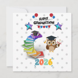 Happy Graduation 2026 - Cute Owl & Books  Einladung