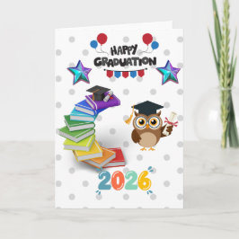 Happy Graduation 2026 - Cute Owl & Books  Karte
