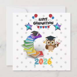 Happy Graduation 2026 - Cute Owl & Books  Karte