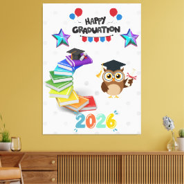 Happy Graduation 2026 - Cute Owl & Books  Leinwanddruck