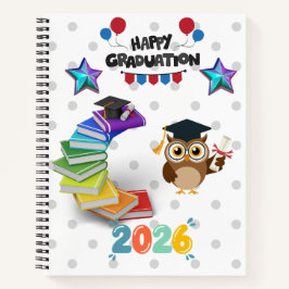 Happy Graduation 2026 - Cute Owl & Books  Notizbuch