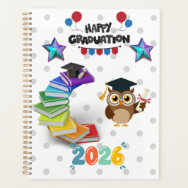 Happy Graduation 2026 - Cute Owl & Books  Planer