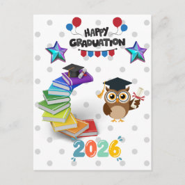 Happy Graduation 2026 - Cute Owl & Books  Postkarte