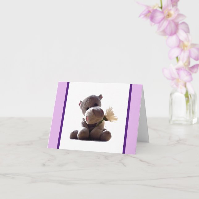 Happy Gray Hippo Holding Daisy, Niedliche Liebe Fo Karte (Orchidee)