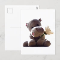 Happy Gray Hippo Holding Daisy, Niedliche Liebe Fo