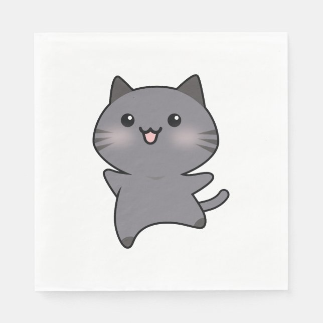 Happy Gray Walking Cat Cartoon Serviette (Vorderseite)
