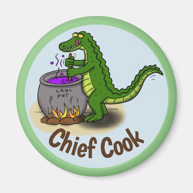 Happy Green Alligator Kochen Cartoon Magnet (Vorne)