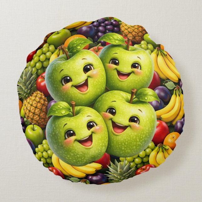 Happy green apples rundes kissen (Rückseite)