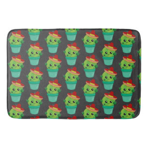 Happy Green Cactus in a Red Sombrero Pattern Badematte