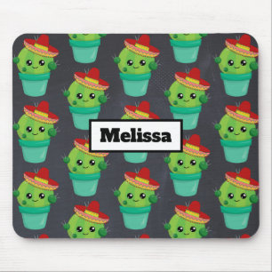Happy Green Cactus in a Red Sombrero Pattern Mousepad