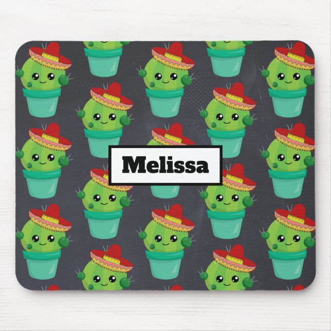 Happy Green Cactus in a Red Sombrero Pattern Mousepad (Vorne)