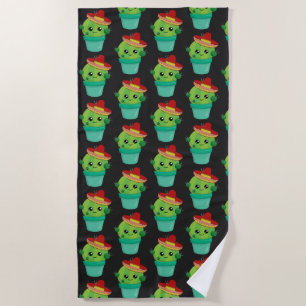 Happy Green Cactus in a Red Sombrero Pattern Strandtuch